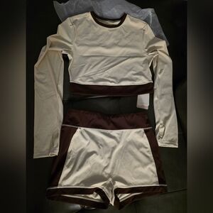 Two-Piece Athletic Set in Cream and Dark Brown